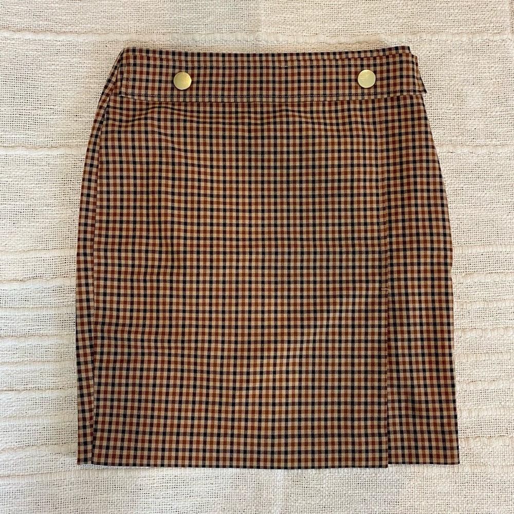 Ann Taylor Petite Plaid Button Tab Pencil Skirt